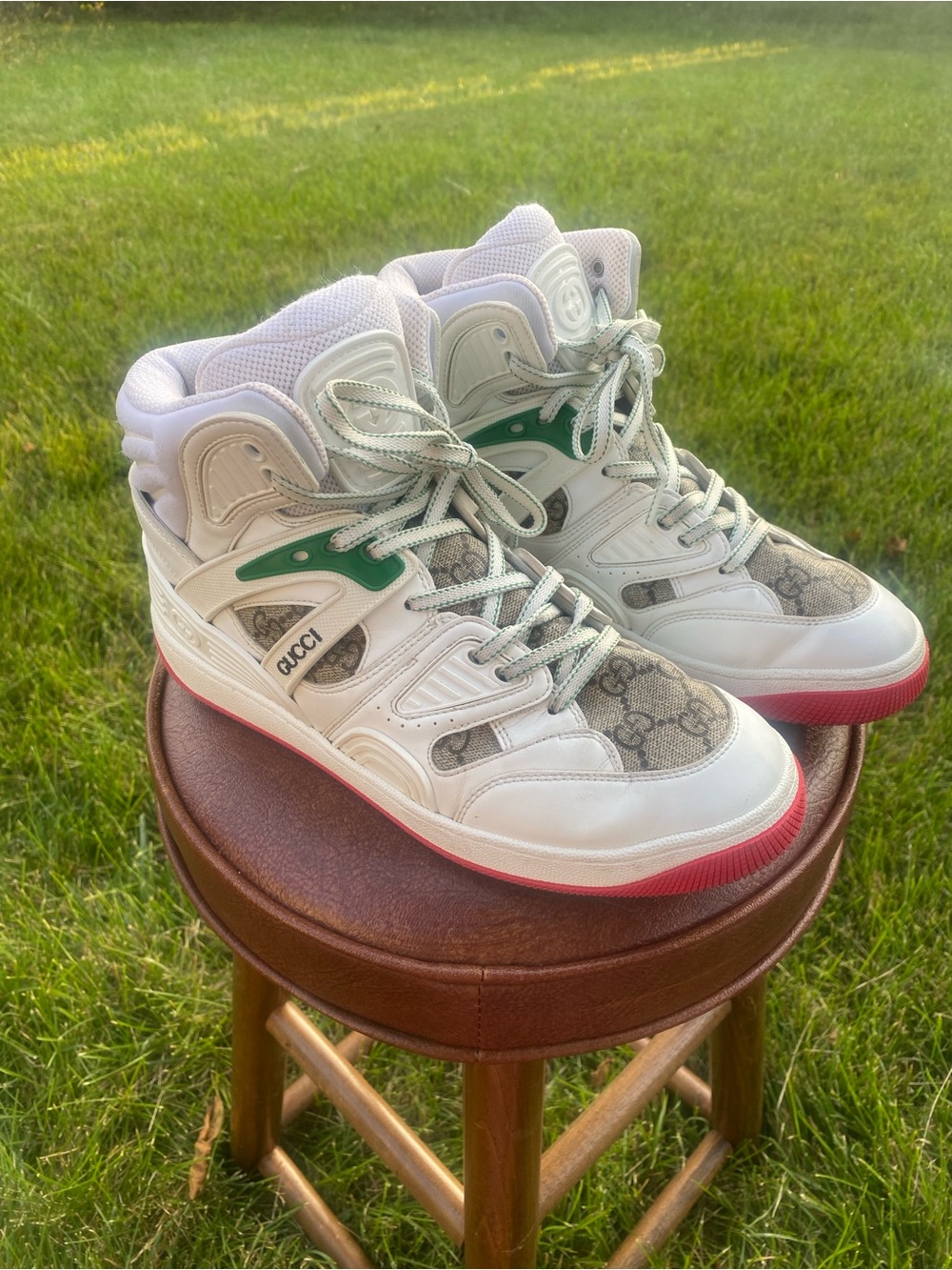 Authentic Gucci Basket High White Demetra Red Men’s Sneakers – EU Size 38